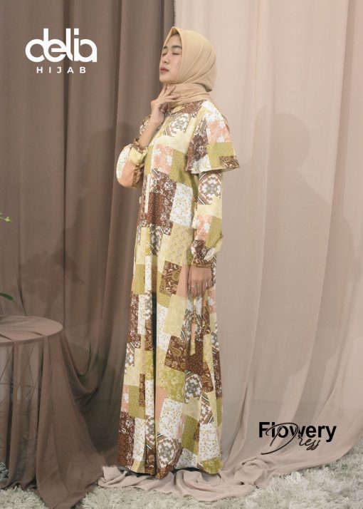 Baju Gamis Motif - Flowery Dress - Delia Hijab M